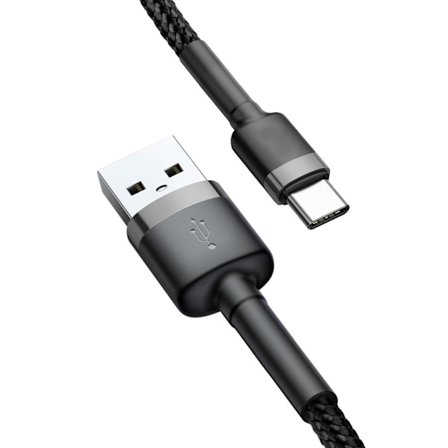 SiGN Cafule USB-A till USB-C Kabel Q.C 3.0, 18W, 2A, 3m - Grå/Svart