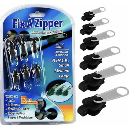 Fix A Zipper 6-pack Zip Rescue Snabblagningssats Ersättning Svart