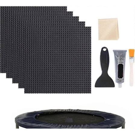 5-pak Hurtig Trampolin Lappe Reparationssæt 4 X 4 Firkantede Lapper Sæt Med Lim Børste Skraber Handsker Og Klud Trampolin Måtte Reparation