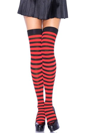 Striped Nylon Overknees Schwarz/Rot Onesize