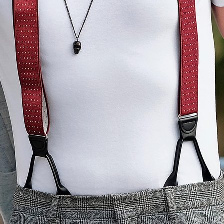 Široké puntíkované bordó šle na knoflíky pro muže - Šle na knoflíky