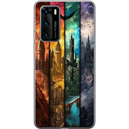 Kompatibel Mobilcover til Huawei Huawei P40 Fire magiske slotte i forskellige elementfarver, episk fantasykunst med ild vand luft og mørke i detaljer