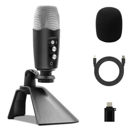 Laulaja USB mikrofoni Tietokone Kännykkä Nauhoitusmikrofoni Kondensaattori Mic Suora lähetys Set kopiointilaitteisto Äänikirja Silver Black