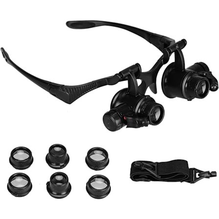 Pannlupp med förstoringsglas, pannband med förstoringsglas med 4