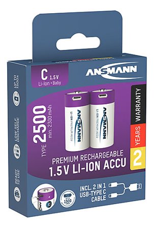 ANSMANN Batteri Cx2 Oppladbart USB-C med ladekabel