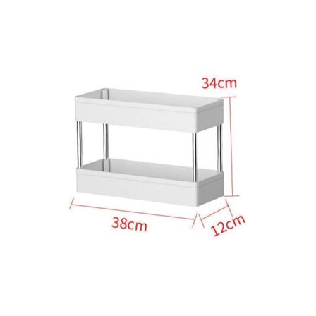 2-etagers mobilt opbevaringsvogn, opbevaringsvogn, 2-etagers slankt opbevaringsskab, til smalt køkken, badeværelse, uden hjul (38x12x34cm) KLB