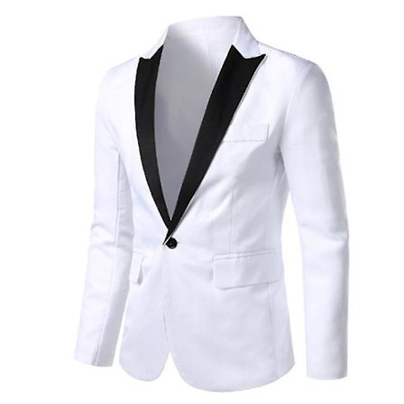 Herr Patchwork Färg Lapel Enkelrad Enknapps kostymrock Vit