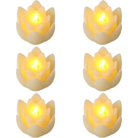 6 st LED Lotus Ljusstake, 7,5*3cm Lotus Lampor Elektroniska Buddhistiska Ljus Batteridrivna Buddha Flimmer Varmvita Ljus