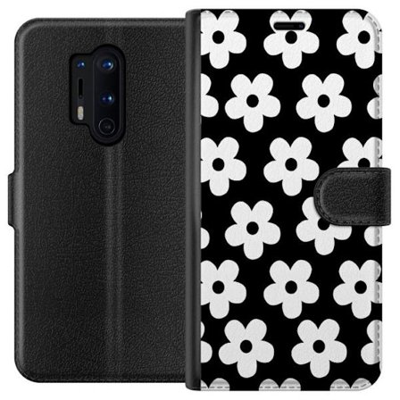 Yhteensopiva Lompakkokotelo OnePlus OnePlus 8 Pro Mustavalkoinen kukkakuvio minimalistisessa skandinaavisessa muotoilussa, jossa voimakas kontrasti ja