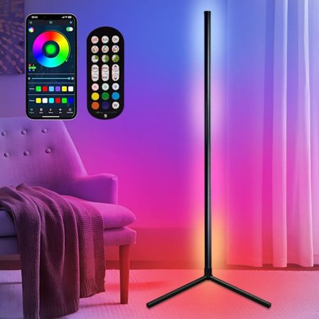 RGB Vinkel LED Gulvlampe 165 cm, 16M Farver, APP & Fjernbetjening, Musik Synkronisering, Timer, Dæmpbar, til Stuen