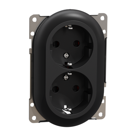 Elko EKO50082 Vegguttak 2-veis, lav innsats, med sentralplate Svart, Strømbrytere & vegguttak