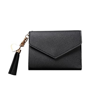 Lille Sort Damepung i Læder med Kædekvast, Guld og Sort