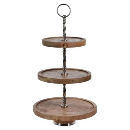 H&s Collection Serveringsställ 3 Våningar 50 Cm Trä Silver Flerfärgsdesign