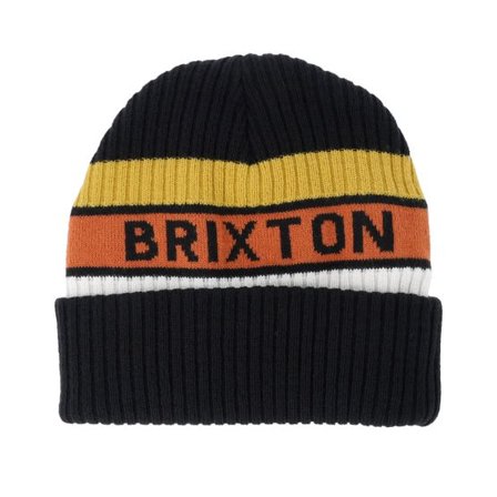 Brixton - Svart cuff Beanie - Rainier Striped Black/Yellow/Orange Cuff @ Hatstore