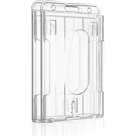 2-pak Lodret 2-korts Badgeholder med Tommelfingerhul Hård Gennemsigtig PC-beskyttelsesetui til Kontor Skole ID'er Kreditkort Kørekort og Adgangskort