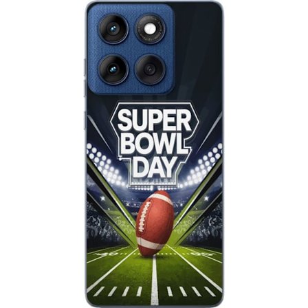 Yhteensopiva Puhelinkuori Motorola Edge 60 Super Bowl Day juliste, jossa amerikkalainen jalkapallo valaistuksella varustetulla areenalla dramaattisess