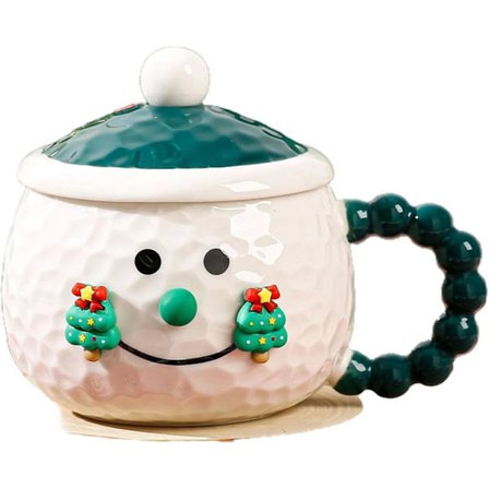 Snemand Par Keramisk Kaffekrus med Låg og Ske Egnet til Snebolddesign Julegave Kreativt Krus til Kæreste og Kæreste