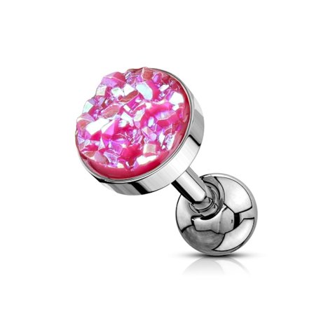 Tragus/Cartilage Piercing med 6 mm. Rosa Druzy sten