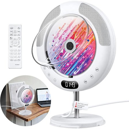 CD-spelare med Bluetooth och pekknappar, väggmontering, fjärrkontroll, FM-radio, USB och TF-kortuppspelning, 3,5 mm