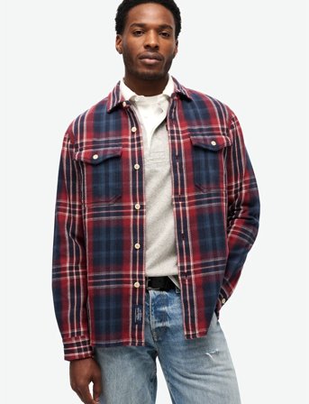 Superdry Merchant Heavy Checked Shirt - Red - L