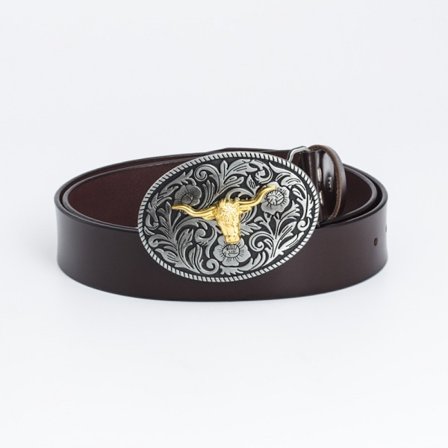 Western Cowboy Belte for Menn Lær Justerbar Retro Vintage Bull Patt