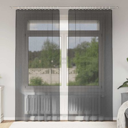 Voile gardiner med fliktopp 2 st svart