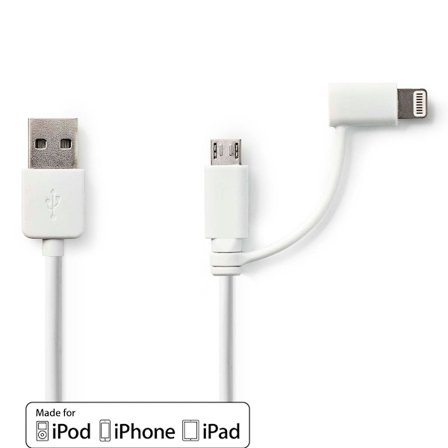 2 in 1 kaapeli | USB 2.0 | USB-A Uros | Apple Lightning 8-Pin / USB Micro-B Uros | 480 Mbps | 1.00 m | Niklattu | Pyöreä | PVC | Valkoinen | Muovipuss