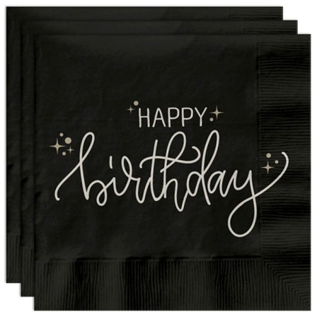 Papirservietter Happy Birthday Svart 20-pakning