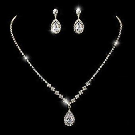 (Qr) marie marie cristal halsband örhängen set silver bröllop chokers halsband hänge smycken för kvinnor och flickor