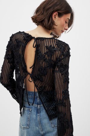 NA-KD Crochet Detail Top - Toppe med åben ryg - Sort - XS
