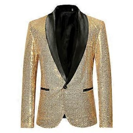 Herre Mode Jakkesæt Paillet Casual Blazer Bryllupsfest Jakkesæt Jakke Flere Størrelser Tilgængelige (XL Guld)