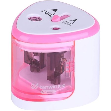 Elektrisk blyantspidser med to huller, effektiv og sikker, lyserød