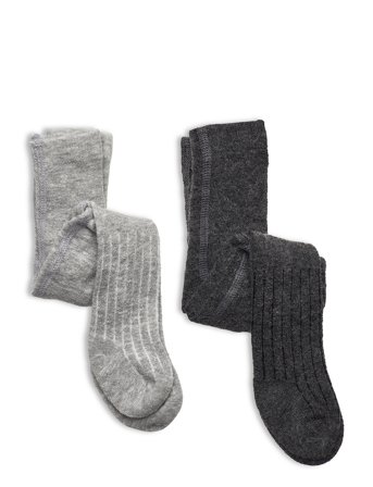 Minymo Wool Stocking - Rib 2-Pack - Grey - 56-62