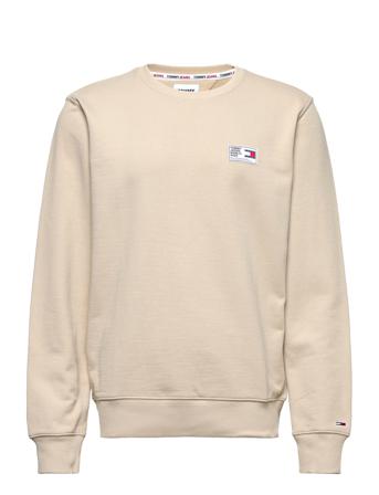 Tjm Woven Label Crew Sweatshirt Trøje Beige Tommy Jeans