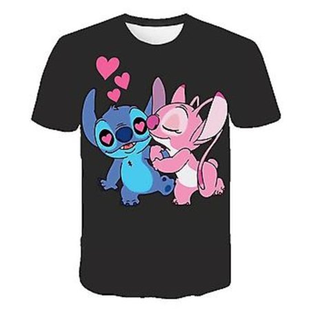 6-10 År Børn Drenge Piger Disney Lilo & Stitch 3D Print Kortærmet T-shirt Tegneserie Casual Tee Tops Sommer T-shirts (8-9 År C)