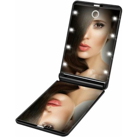 Fick spegel 8 LED Ljus Makeup Spegel Bärbar Makeup Spegel 1X & 2X Förstoring Dubbelsidig Justerbar Fällbar Ljus för Makeup Resa