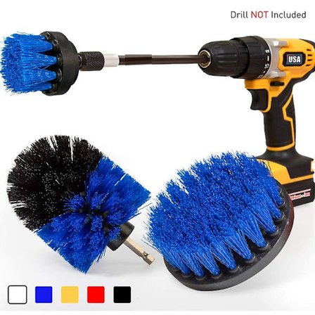 4 stk. Drillbørste Power Scrubber Rengjøringsbørste Utvidet Langt Tilbehørssett All Purpose Drill Scrub Brushes Kits(Blå)