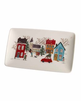 Porzellan Dessertteller/Servierplatte Winter mit gedrucktem handgezeichnetem Motiv 1-er Pack Weiß - Nääsgränsgården