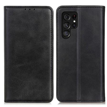 Flip Etui med Pung i ægte Læder til Samsung Galaxy S22 Ultra - Sort Black