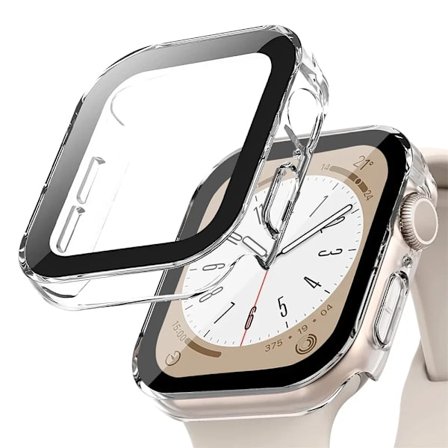 Glas + skal för Apple Watch serie 9 8 7 6 5 4 se 44mm 40mm 41mm 45mm Rak Kant Skärmskydd Apple Watch tillbehör