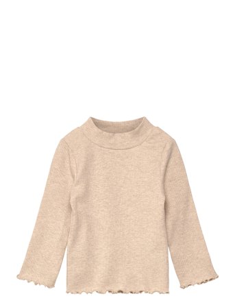 Mango Ribbed High Neck T-Shirt - Beige - 2-3