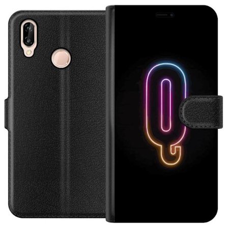 Kompatibelt Plånboksfodral till Huawei Huawei P20 lite Minimalistisk neonbokstav Q i lysande färger mot mörk bakgrund