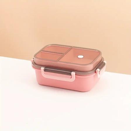 Dubbelskiktad mikrovågsugnssäker Bento-låda med gaffel och sked, lämplig för studenter och kontorsarbetare - Rosa