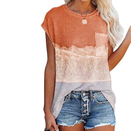 Sommar Splicing Tee Shirt Dam Casual Lös Kort Ärm O-nec