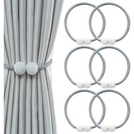 6-pak Magnetiske Gardinholdere, Gardinklemme med Snor, Vinduesgardinholder til Hjemmekontor, Dekorativ Vævet Rebholder, Grå