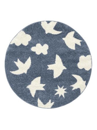 Birdie Tapis Enfant Ø 150 Petit Bleu/Blanc Écru Rond