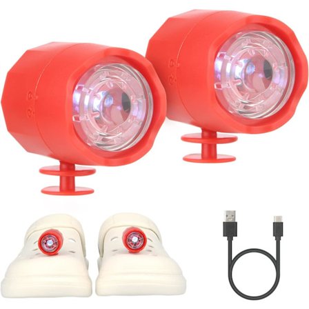 Forlygter til Crocs, 2 stk. LED-lys til Crocs-sko, IPX5 vandtætte skolygter til hundeluftning, camping, Type C-opladningslys, rød