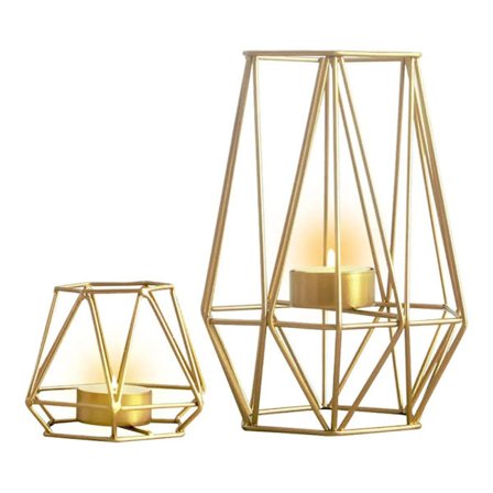 2 stk. metal sekskantet geometrisk design fyrfadsstageholdere, hule fyrfadsstageholdere i jern til vintage bryllup boligindretning