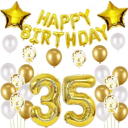 35-årsdag bursdagspynt ballonger gullsett for menn og kvinner
