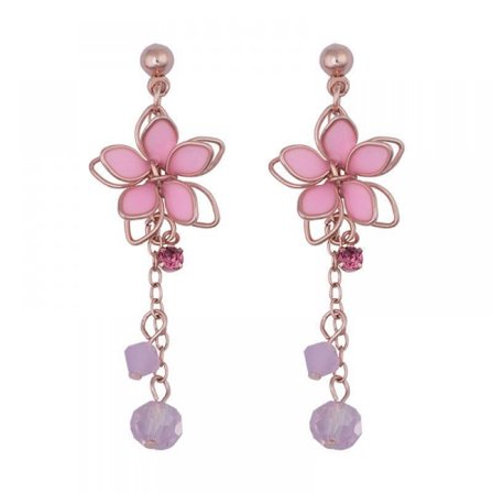 Par örhängen Nya rosa fembladiga blommor med fransar, örhängen med silvernål Jul